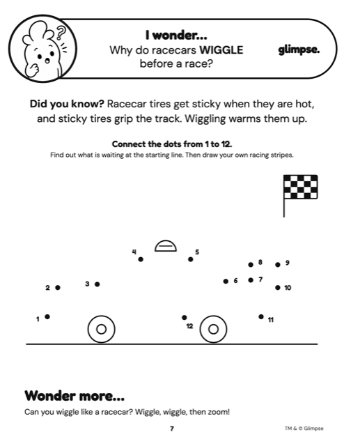Activity page: connect-the-dots racecar